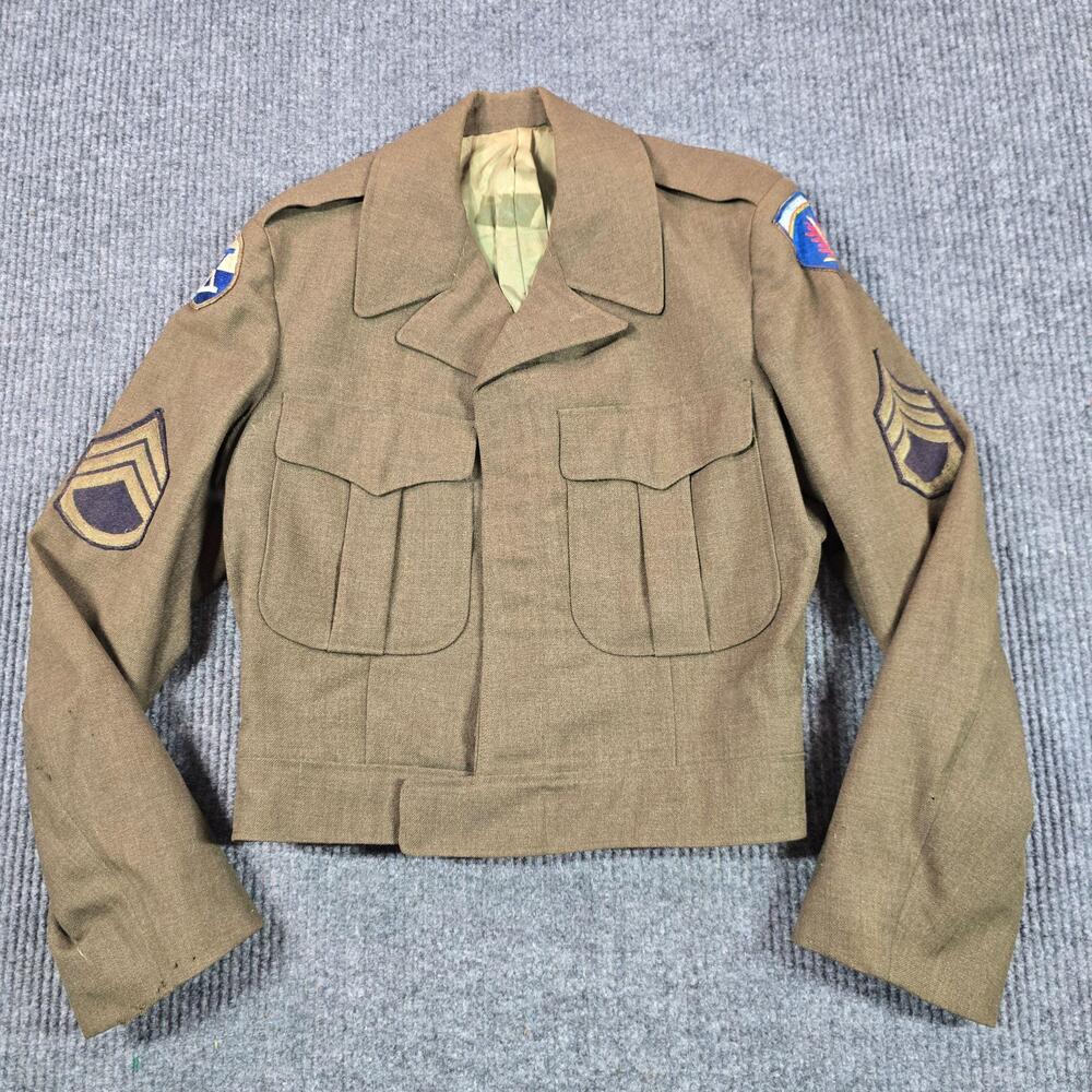 Vintage Military Ike Jacket Mens Medium Brown Wool Tweed Short Lined Army WWII